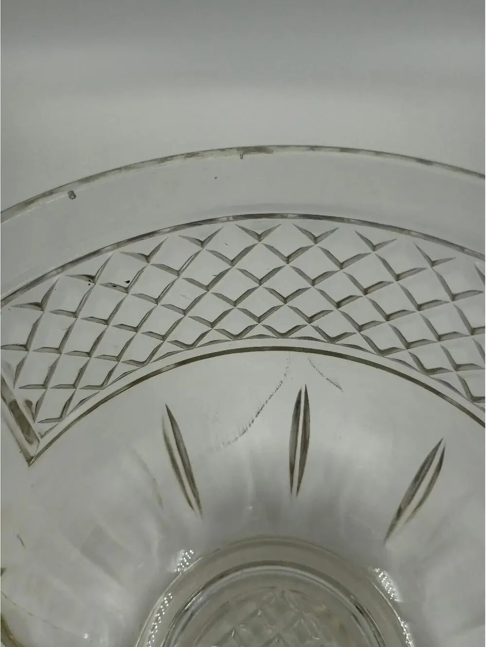 Vintage Clear Pressed Glass Ice Bucket Diamond Hammered Metal Handle Barware
